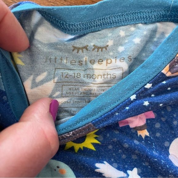 Little Sleepies Space 2 pc pajamas blue size 12-18 months - Picture 4 of 6